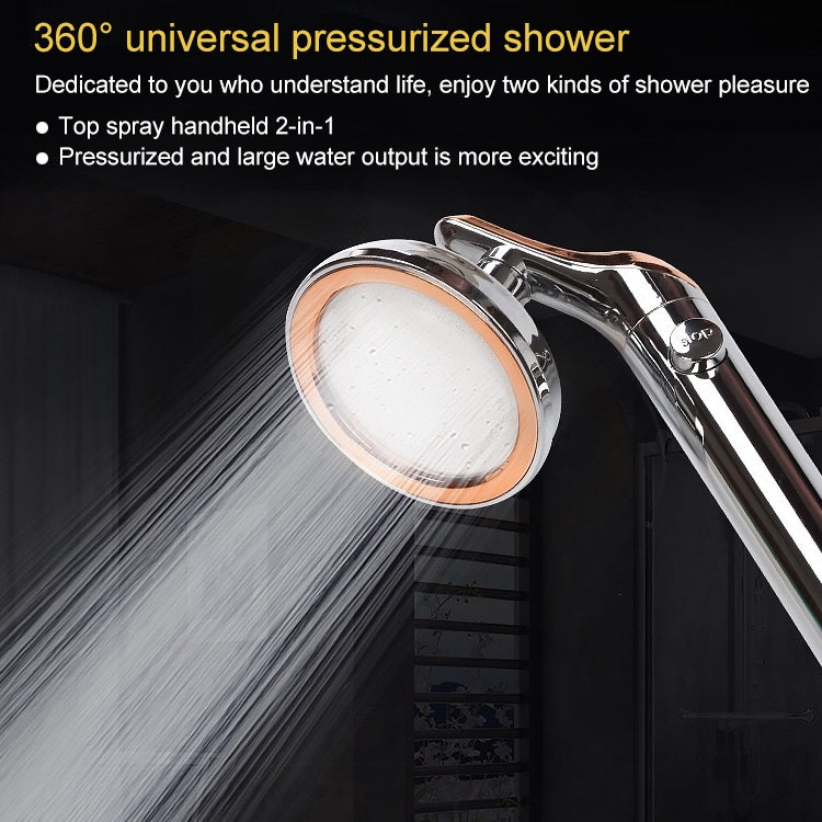 Chrome handheld shower head with gold-edged spray face