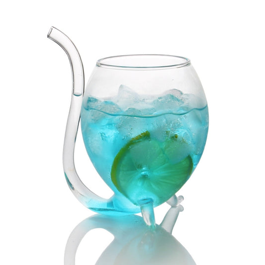 300ML Creative Glass Mug Milk Cup with straw Cold Drink Cup Juice Mug Wine Glass, 300ML Juice Mug