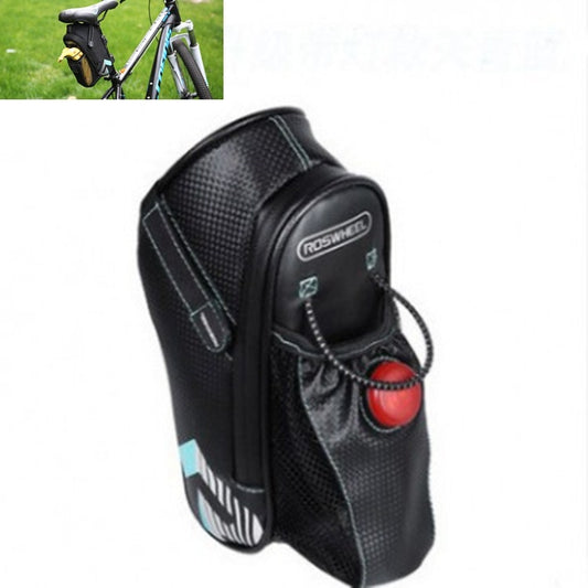 Waterproof bicycle tail bag, black with bottle pocket and zip straps