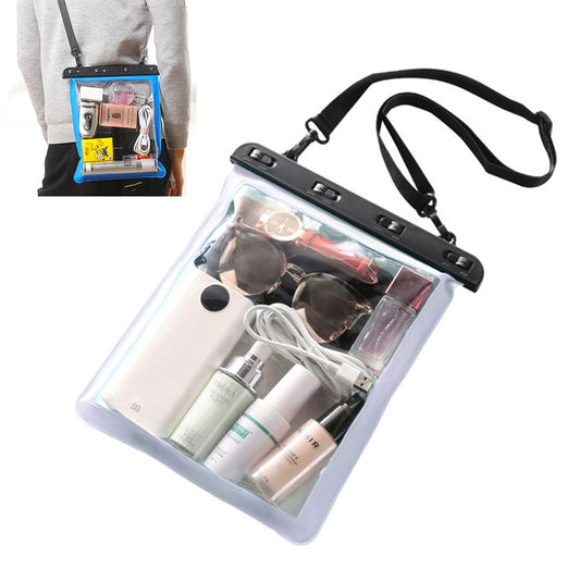 Blue transparent waterproof single-shoulder bag with clear window for small accessories