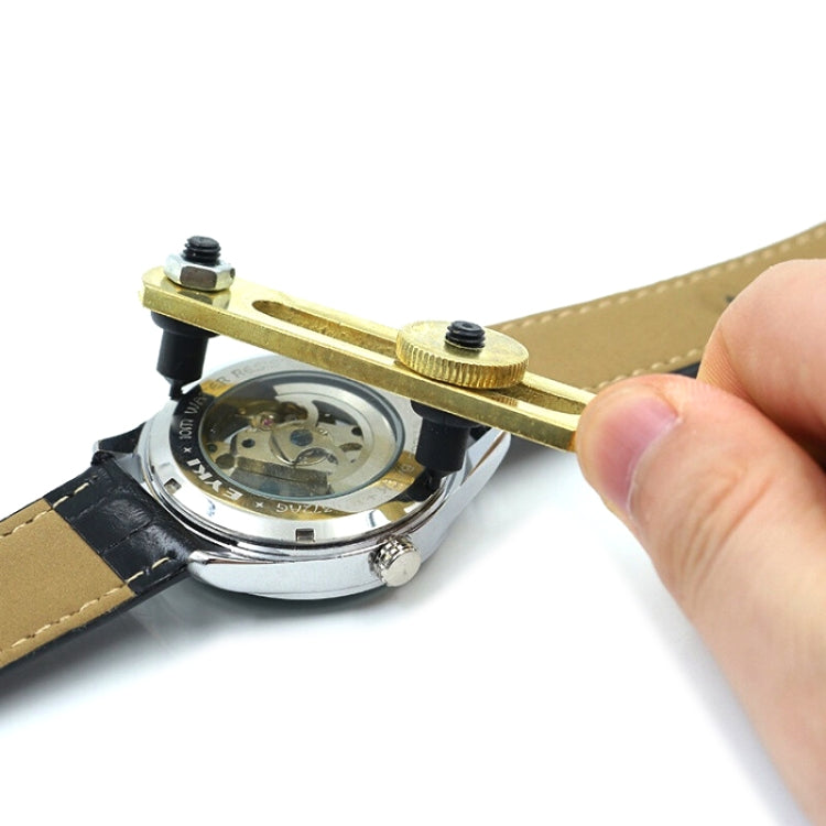 Two-jaw watch back cover wrench adjusting watch case back, brass bar with black feet