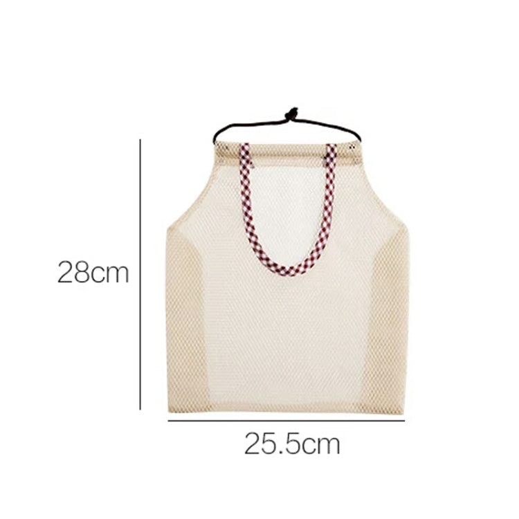 Beige mesh hanging bag size 28cm tall x 25.5cm wide, checkered trim