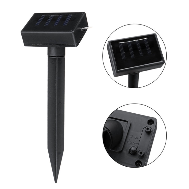 Black solar panel stake light detail with switch and solar cell top