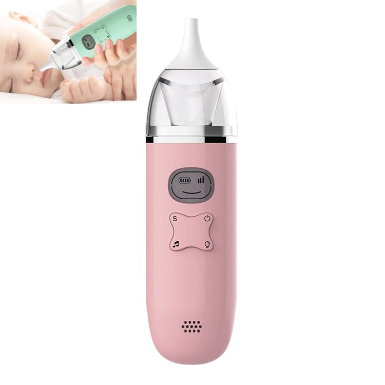 Pink electric baby nasal aspirator with transparent top nozzle and control panel