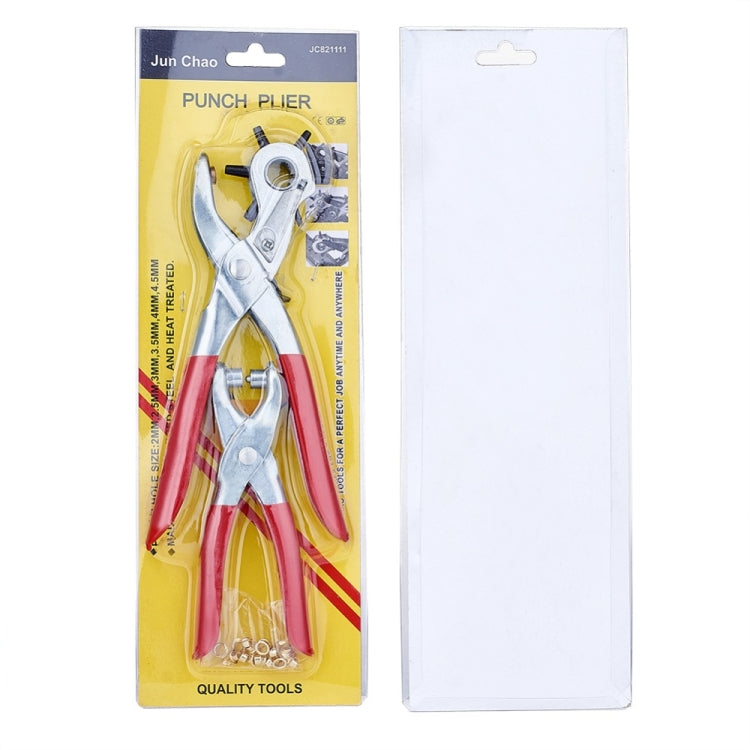Punch pliers retail package with blister card and white protective sleeve