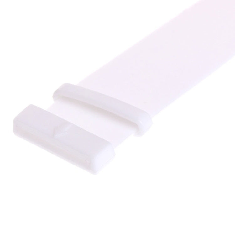 White bracelet measuring gauge end with snap-closure clasp detail