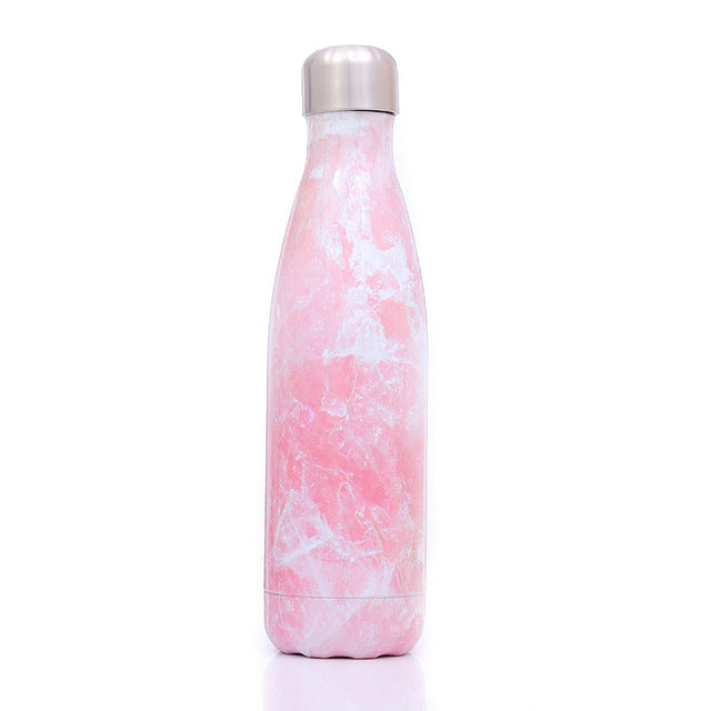 500ml thermal vacuum flask with pink marble finish and stainless steel lid