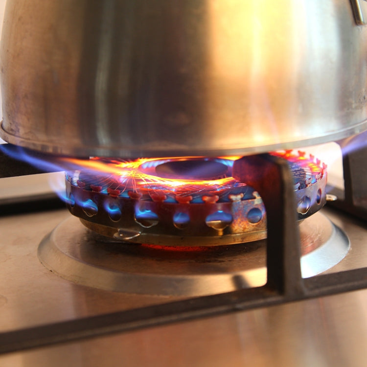 Stainless steel gas burner windproof circle with wire mesh in use under a pan