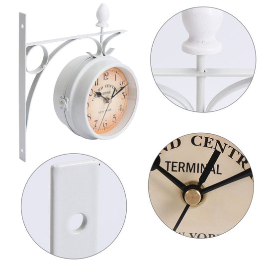 Wrought Iron Clock Vintage Decorative Double-sided Wall Clock, Black, White