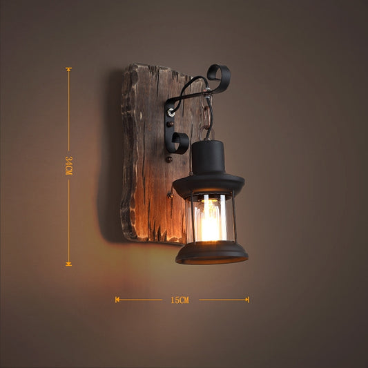 Vintage Old Dry Tree Color Wood Wall Lamp Cafe Bar Loft Light