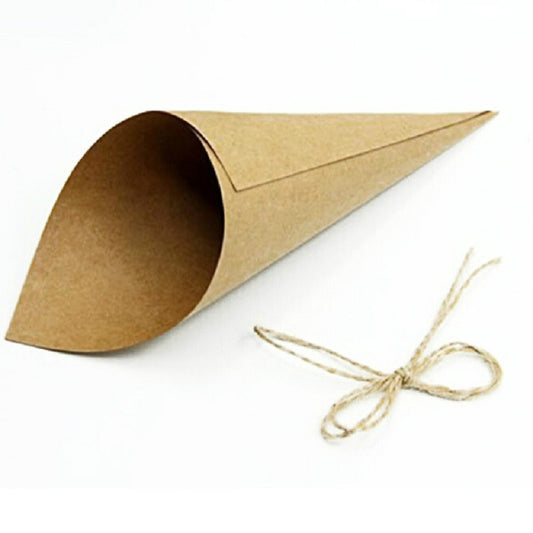 100 PCS Kraft Paper Cone Bouquet Candy Bag Christmas Wedding Party Gift Wrap with Twine, Bouquet Kraft Paper Cone