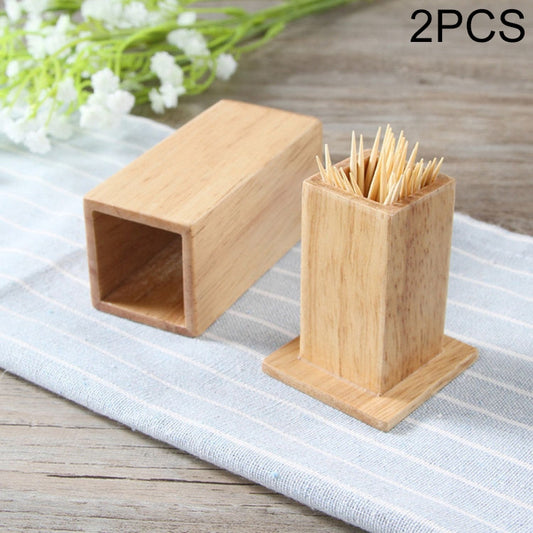 2 PCS Natural Bamboo Toothpick Box Square Restaurant Hotel Toothpick Can with Lid, Bamboo Toothpick Box