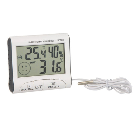 LCD Digital Thermometer Hygrometer Moisture Meter and Wired Temperature with External Sensor White, LCD Digital Thermometer