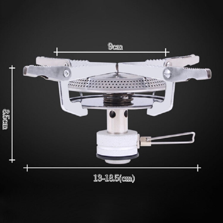 Portable camping stove shown with size measurements diagram
