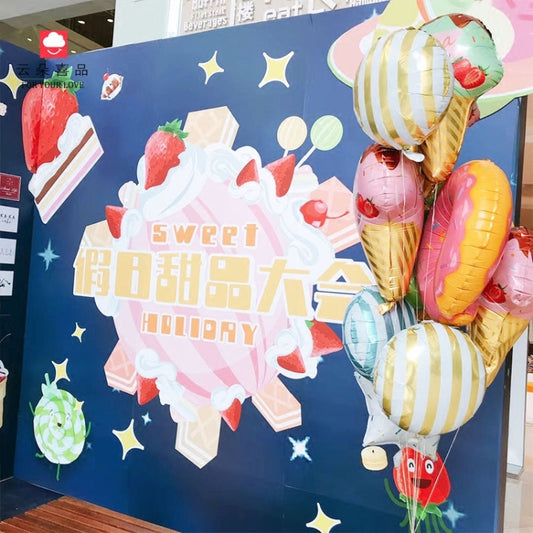 4 PCS Doughnut Candy Ice Cream Shaped Foil Balloons Happy Birthday Decorations Big Inflatable Helium