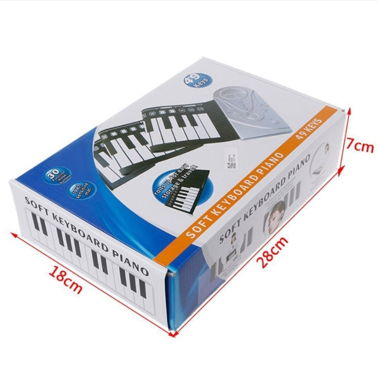 Retail box for soft roll-up keyboard piano, showing 49-key layout