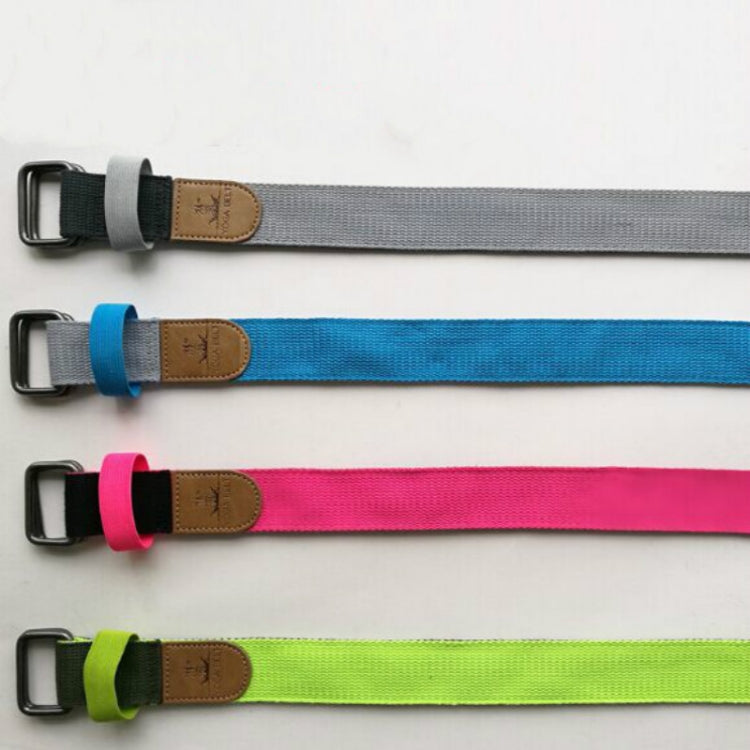 Set of yoga resistance bands in gray, blue, pink, and lime with metal buckles