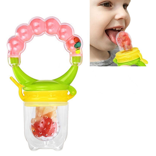 Baby Nipple Fresh Food Fruit Milk Feeding Bottles Learn Feeding Drinking Handle Teething Pacifier with Bell, S, M, L