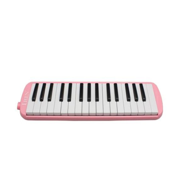 Pink 32-key melodica with black and white keyboard and rounded edges
