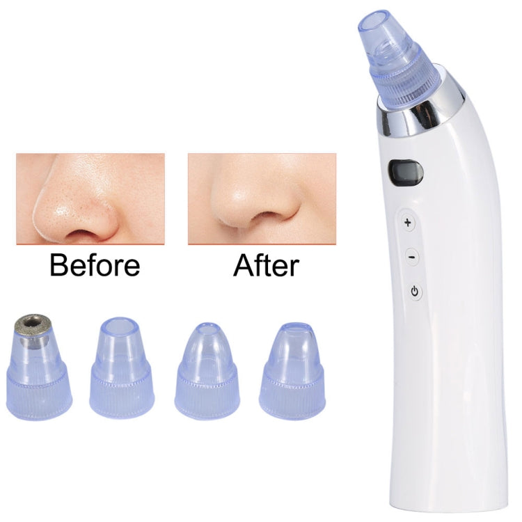White facial pore vacuum cleaner with clear suction head and included attachment caps
