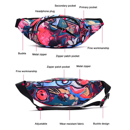 Color Printing Multi-function Casual Pockets Ladies Outdoor Purse Waist Bag