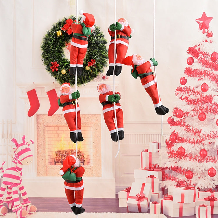 Hanging Santa Claus doll ladder ornaments on Christmas tree display