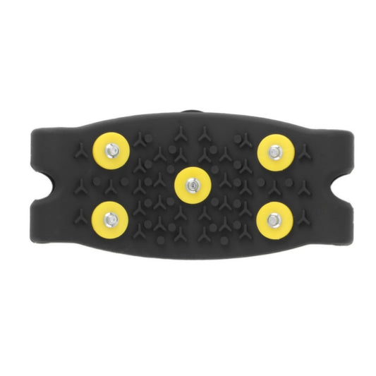 Black ice cleat tread pad with yellow and silver grip studs