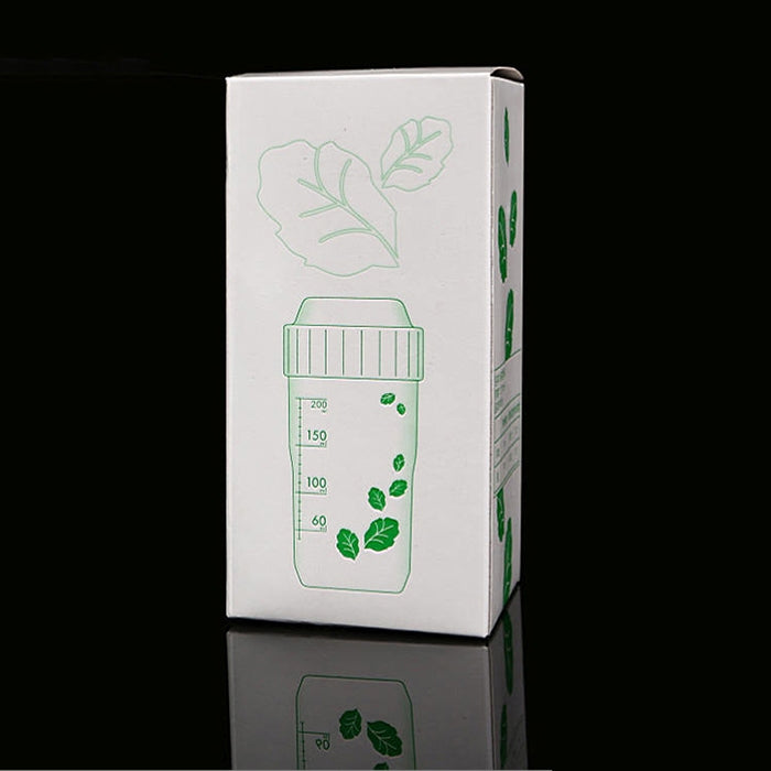 Plastic shaker cup retail box with cup illustration and green leaf graphic