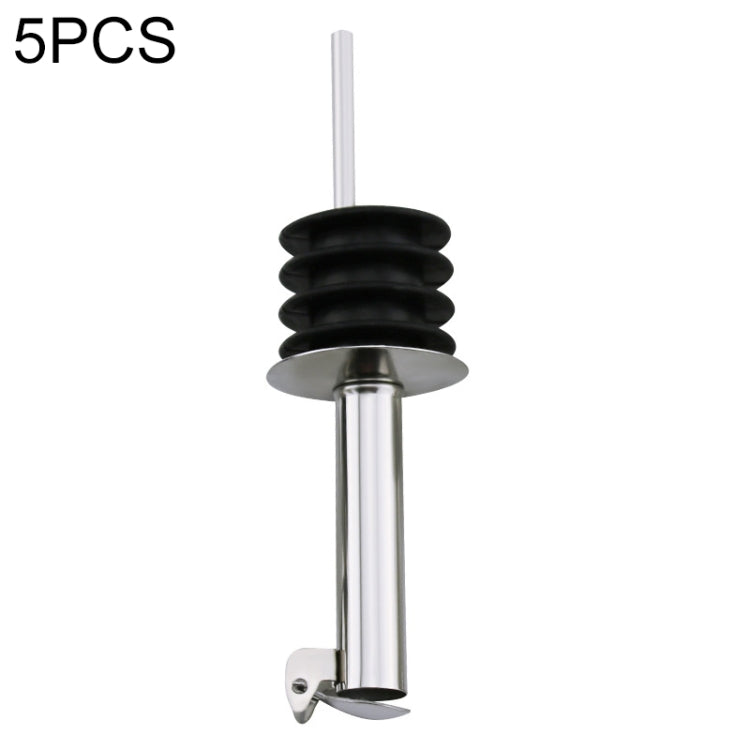 Stainless steel oil stopper with black silicone cap and upright pour tube (straight)