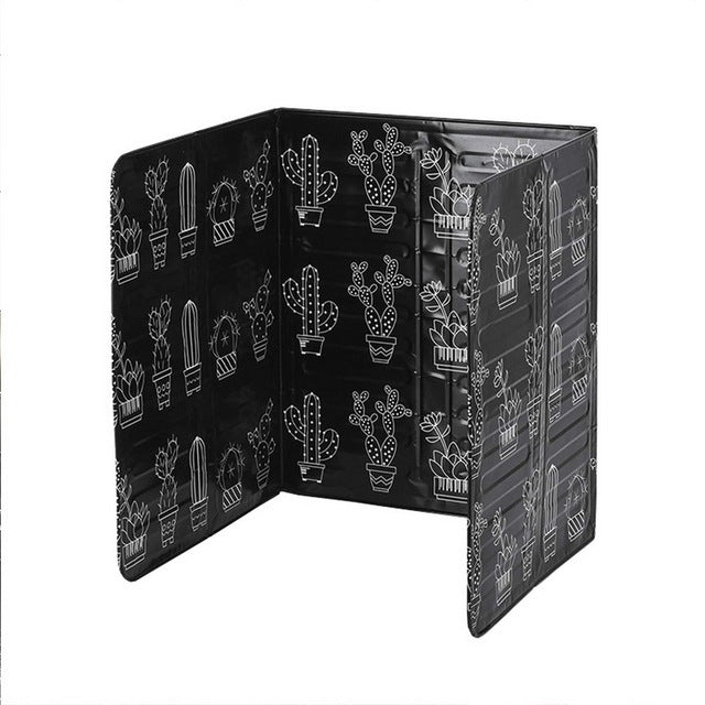 Black foldable stove splash guard board, cactus pattern, curved edge corners