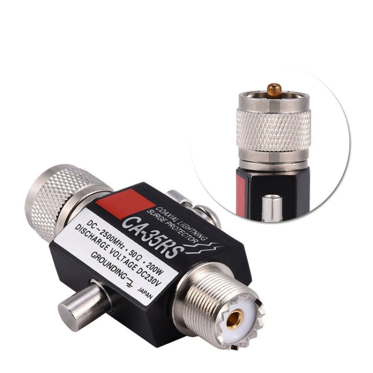 Coaxial lightning surge protector CA-35RS close-up of threaded port and grounding