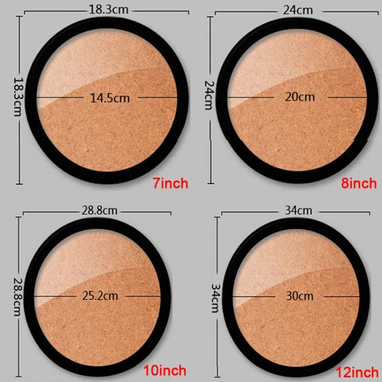 Black round wall photo frame size chart: 7, 8, 10, and 12 inch