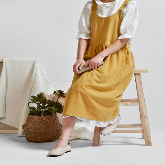 High Waist Cotton Linen Solid Color Apron