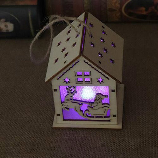 Christmas Luminous Wooden House Christmas Tree Decorations Hanging Ornaments DIY Gift Window Decoration, Small Pulling Santa Claus, Small Crutches Santa, Small House, Small Elk, Large Snowman, Large Santa, Large Elk