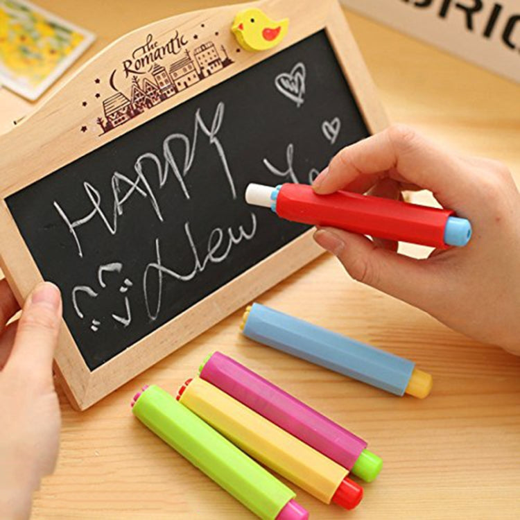 Magnetic chalk holder clip with colored chalk sticks, auto-adjust design