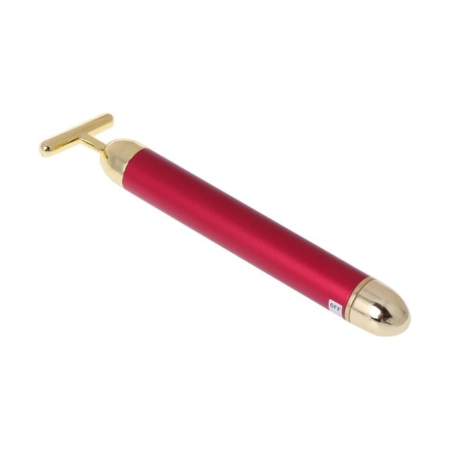 Red facial pulse roller massager with T-shaped roller head