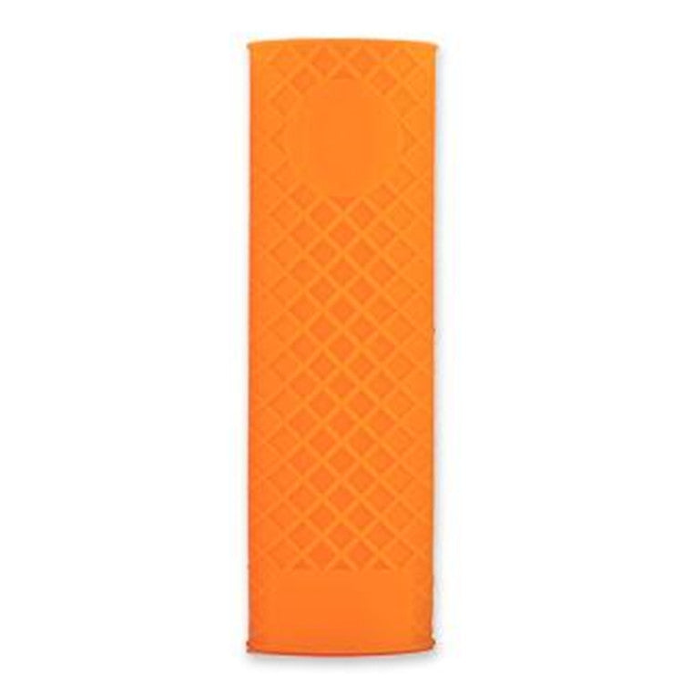 Orange silicone pot handle sleeve with textured diamond pattern, non-slip grip