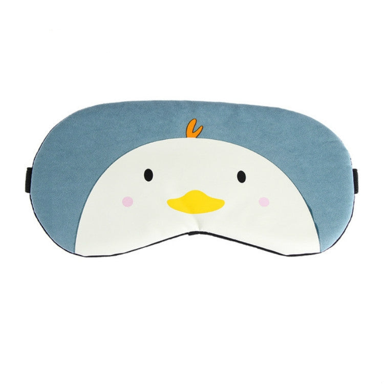 Blue penguin cartoon sleep eye mask with yellow beak and side strap tabs.