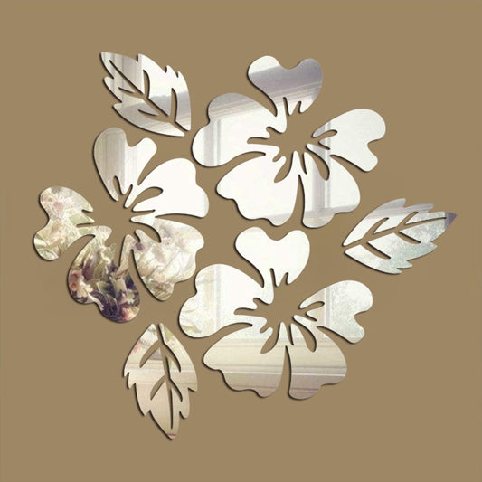 2 Sets Flower Pattern Wall Sticker Home Decor 3D Wall Decal Art DIY Mirror Wall Stickers Living Room Decoration