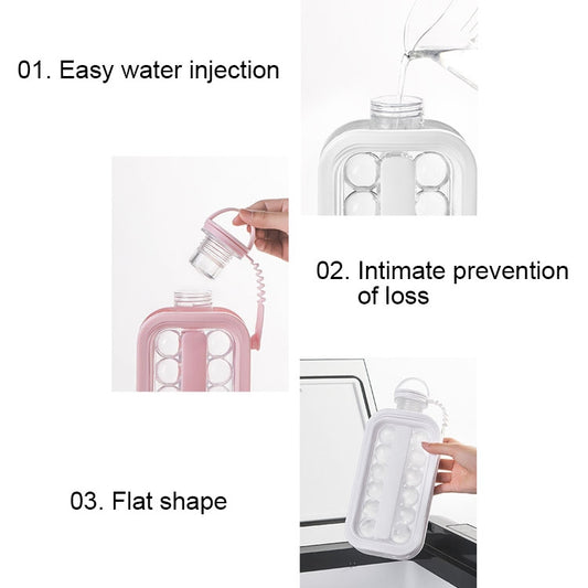 2 in 1 Round Ice Cube Mold Portable Ice Ball Maker Bottle Kettle with Lid White, 17 Grid