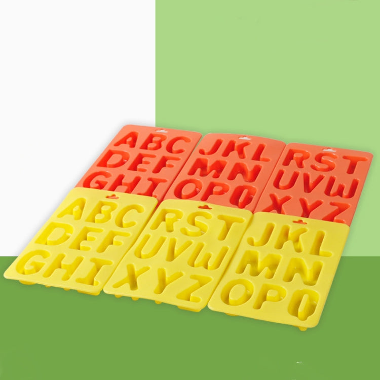 Silicone letter ice cube tray set with orange and yellow A–Z molds