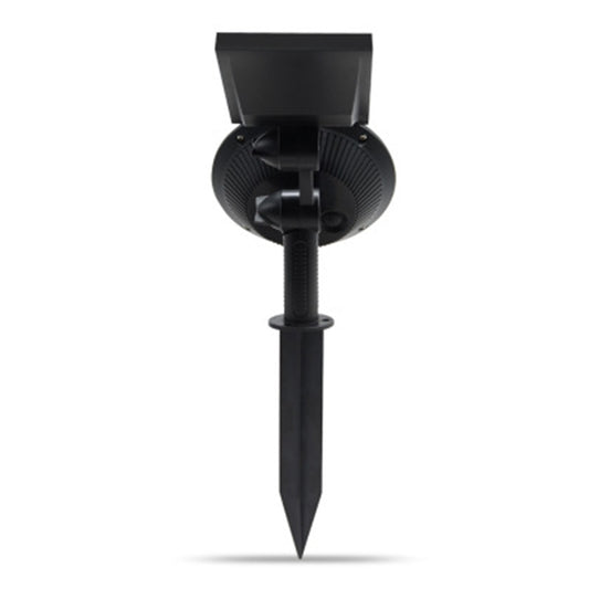 Solar LED garden spotlight with round head and solar panel on a stake, black