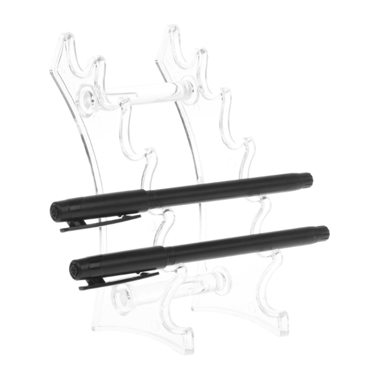 Clear 6-slot pen and brush holder stand with two black horizontal rods