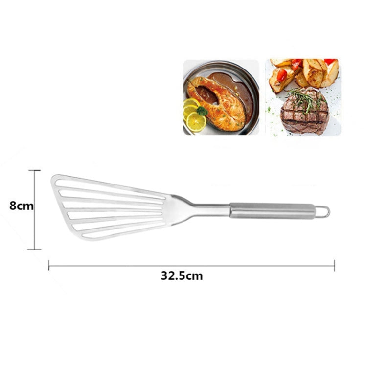 Stainless steel fish spatula with 32.5cm length; 8cm slotted head