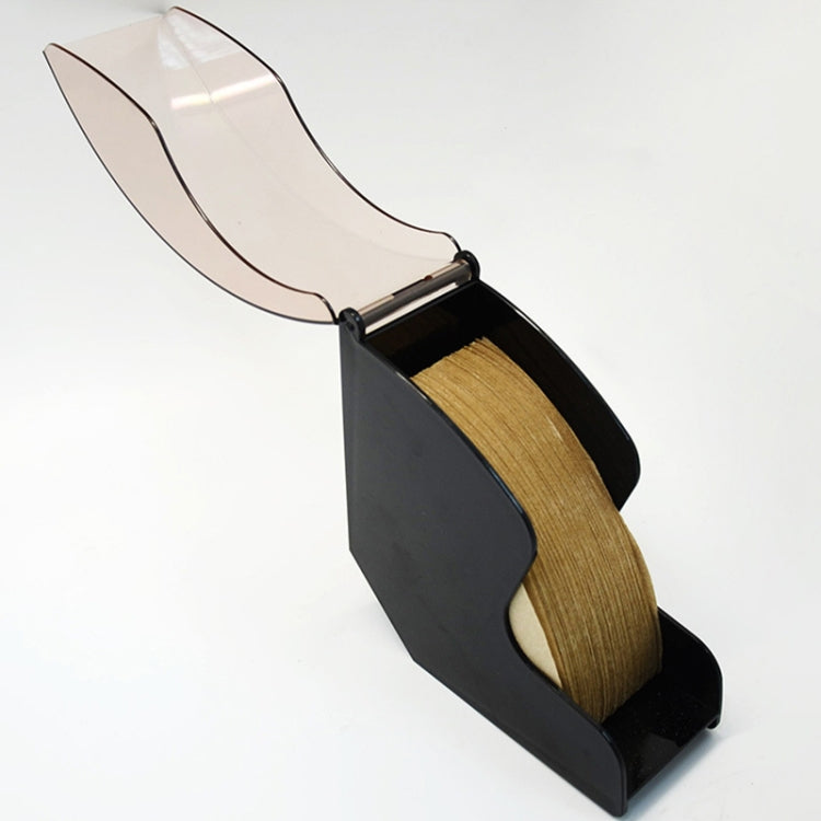 Tapered filter paper holder with transparent dust cover and centered filter roll