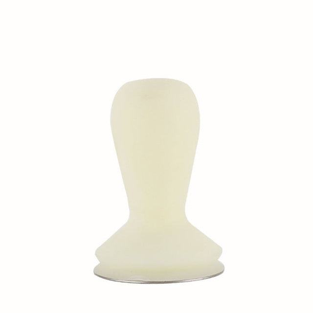 Coffee tamper with milk-white frosted silicone handle and stainless base