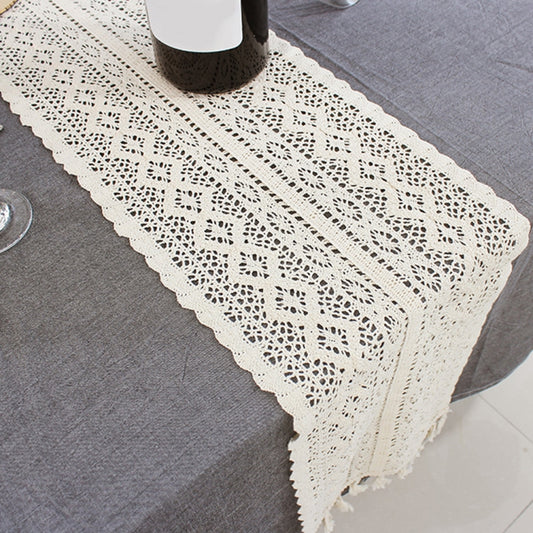 Tassel Lace Floral Romance Retro Crochet Hollow Cotton Blend Table Runner Covers, 24x160cm, 24x180cm, 24x200cm, 24x220cm, 24x240cm, 24x140cm