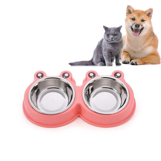 Stainless Steel Dog and Cat Double Bowl Pet Supplies, Frog Shape Green, Frog Shape Blue, Frog Shape Pink