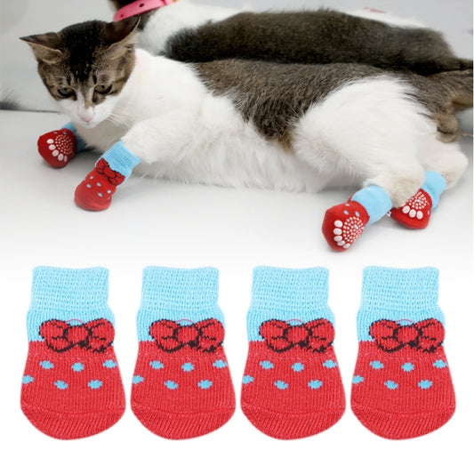 4pcs /Set Pet Dog Puppy Cat Shoes Slippers Non-Slip Socks Pet Cute Indoor for Small Dogs Cats Snow Boots Socks, S, M, L