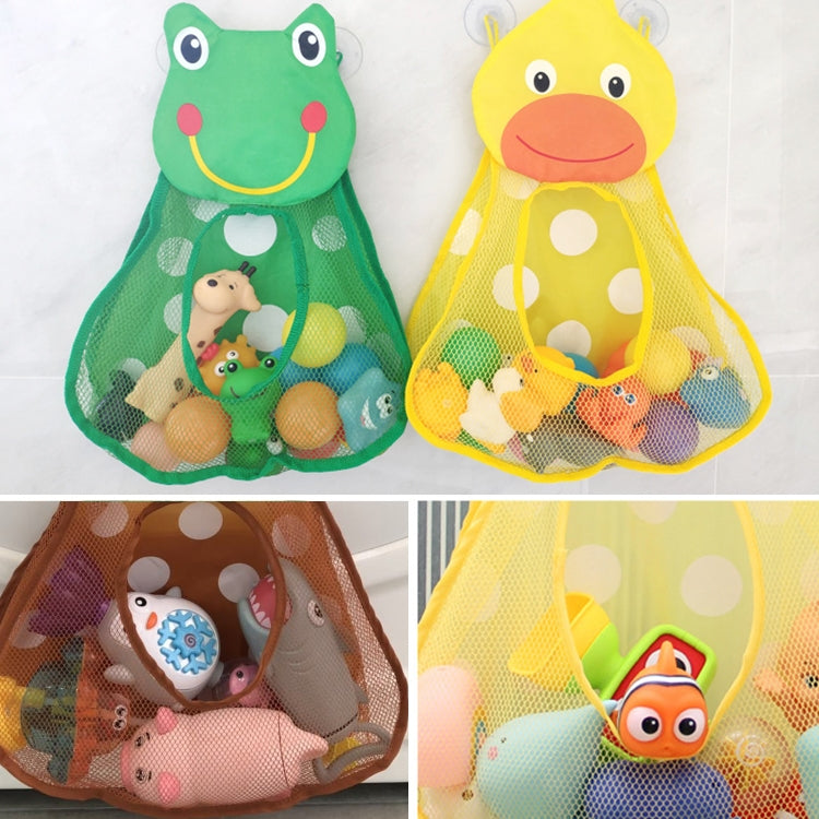 Toy storage mesh bags: green frog and yellow duck, each with suction hooks